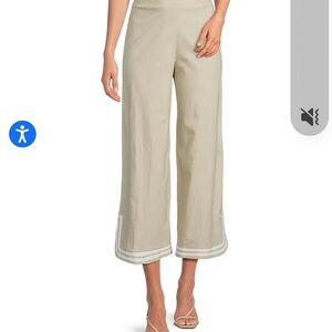 Trina Turk Beige Wide-Leg Pants with White Trim